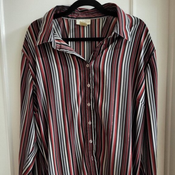 Carroll Reed Tops - Carroll Reed Vintage Vertical Stripe Button Down Blouse Red/Black/White Size XXL